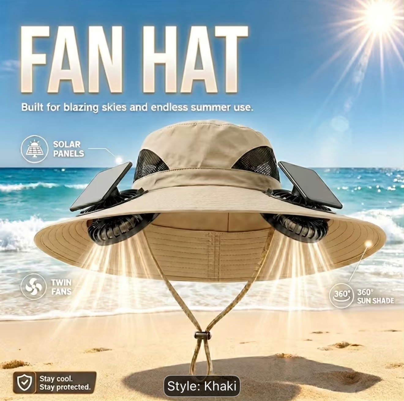 Solar Sun Hat with Dual Cooling Fans – USB Rechargeable UV Protection Hat- LEGACY 5M