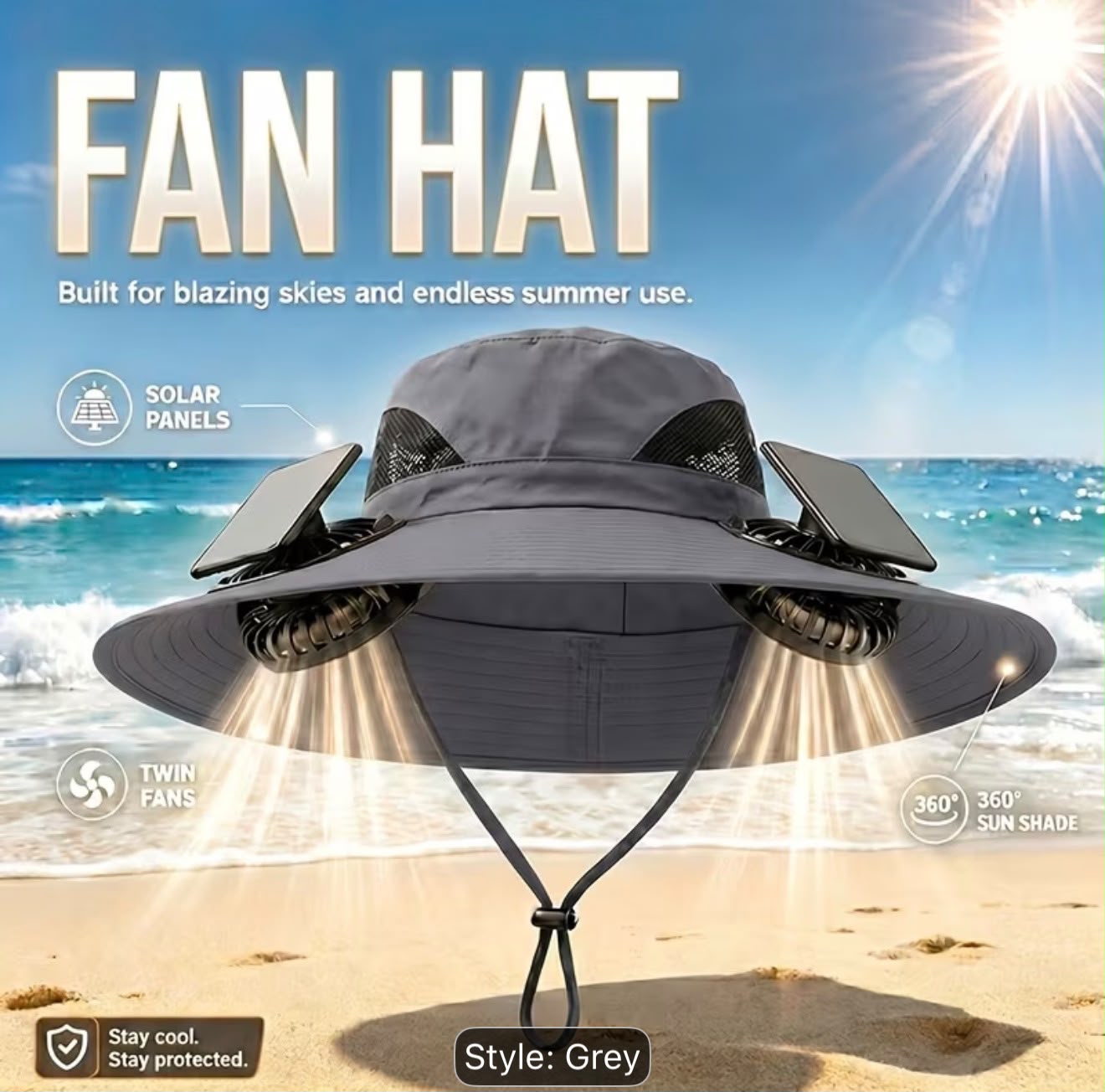 Solar Sun Hat with Dual Cooling Fans – USB Rechargeable UV Protection Hat- LEGACY 5M
