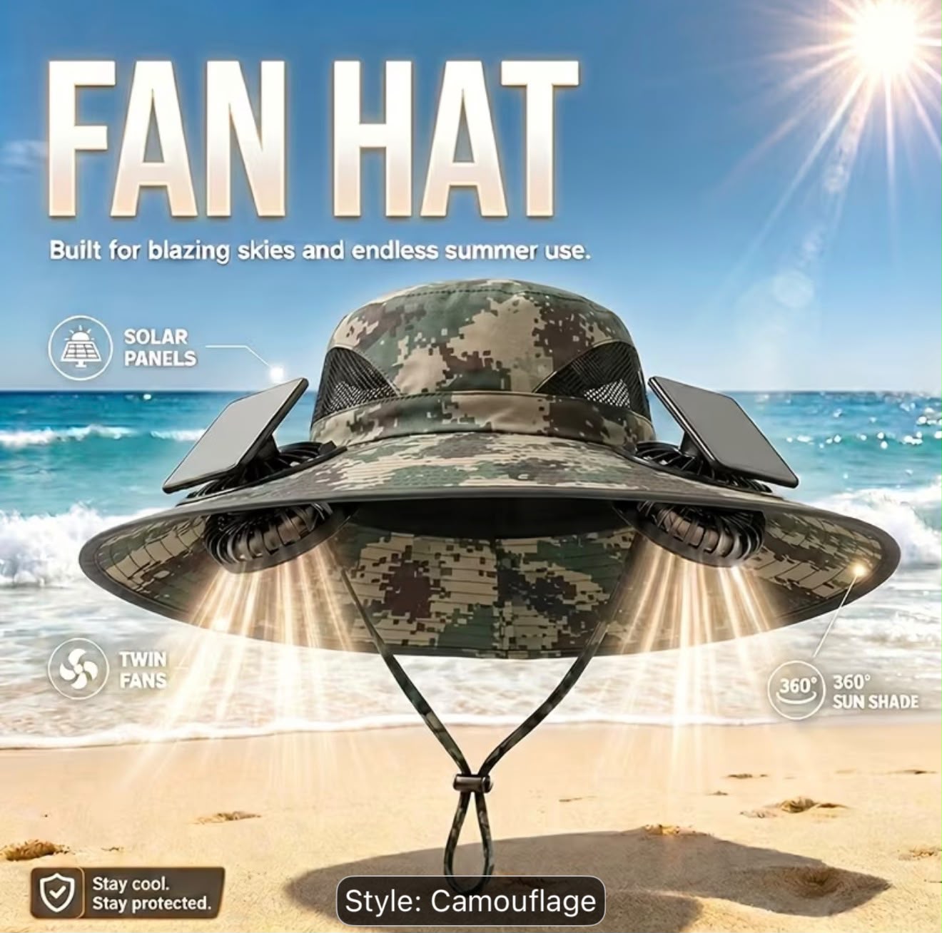 Solar Sun Hat with Dual Cooling Fans – USB Rechargeable UV Protection Hat- LEGACY 5M