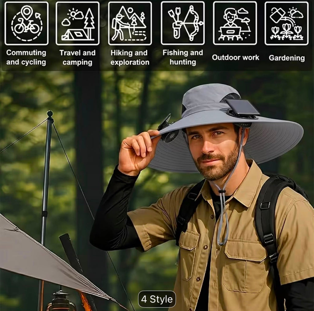 Solar Sun Hat with Dual Cooling Fans – USB Rechargeable UV Protection Hat- LEGACY 5M
