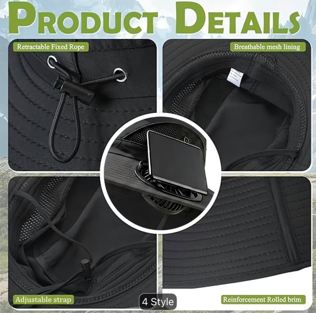 Solar Sun Hat with Dual Cooling Fans – USB Rechargeable UV Protection Hat- LEGACY 5M