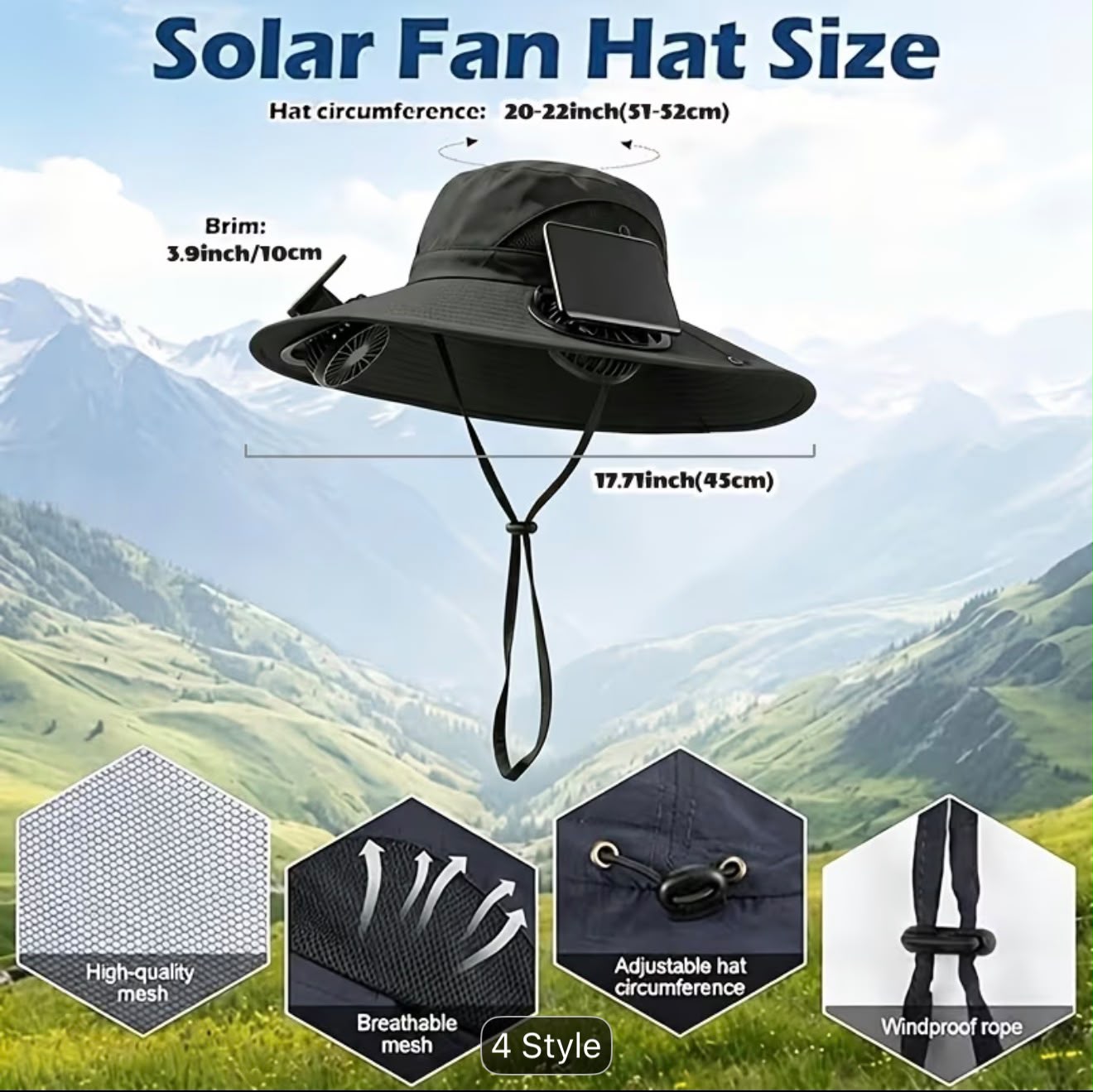 Solar Sun Hat with Dual Cooling Fans – USB Rechargeable UV Protection Hat- LEGACY 5M