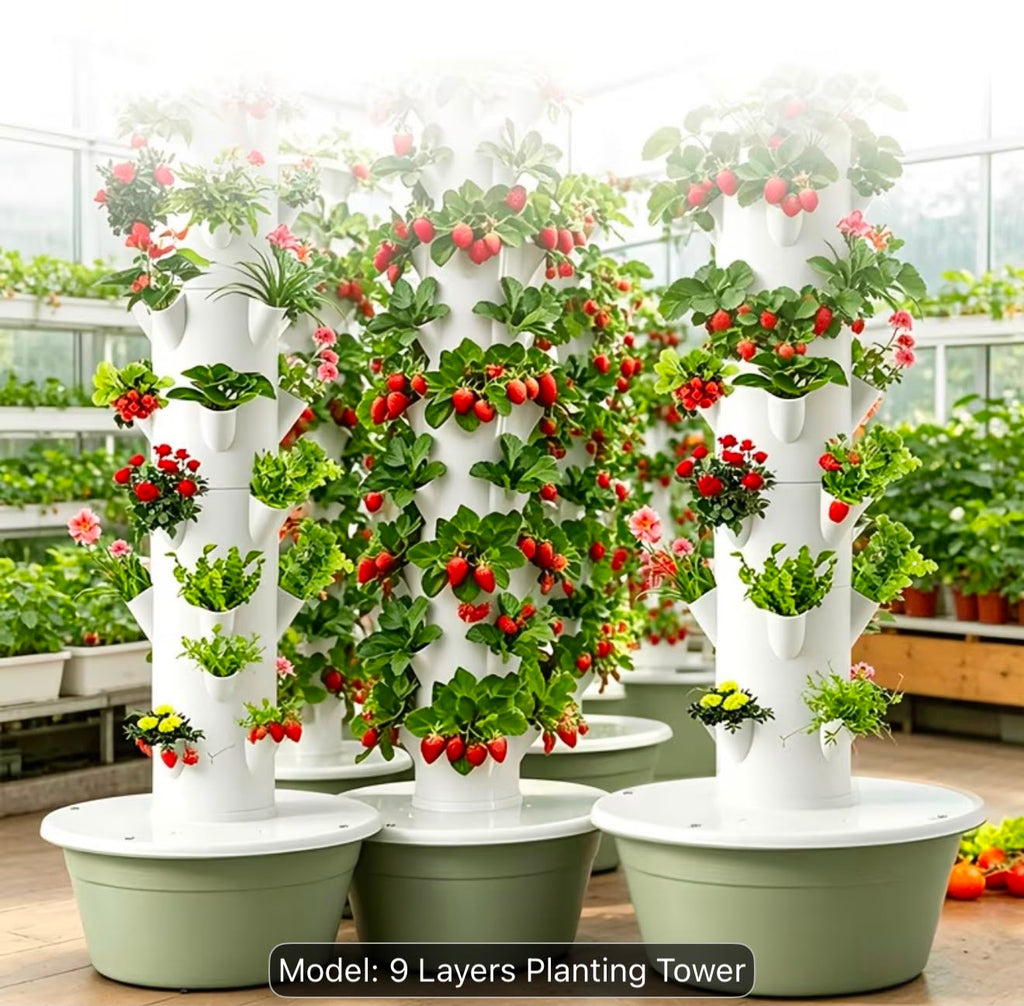 9 Row Tier Hydroponic Tower Vertical Hydroponic System Soilless Cultivation Rack Garden Vegetable Strawberry Planting Pipes