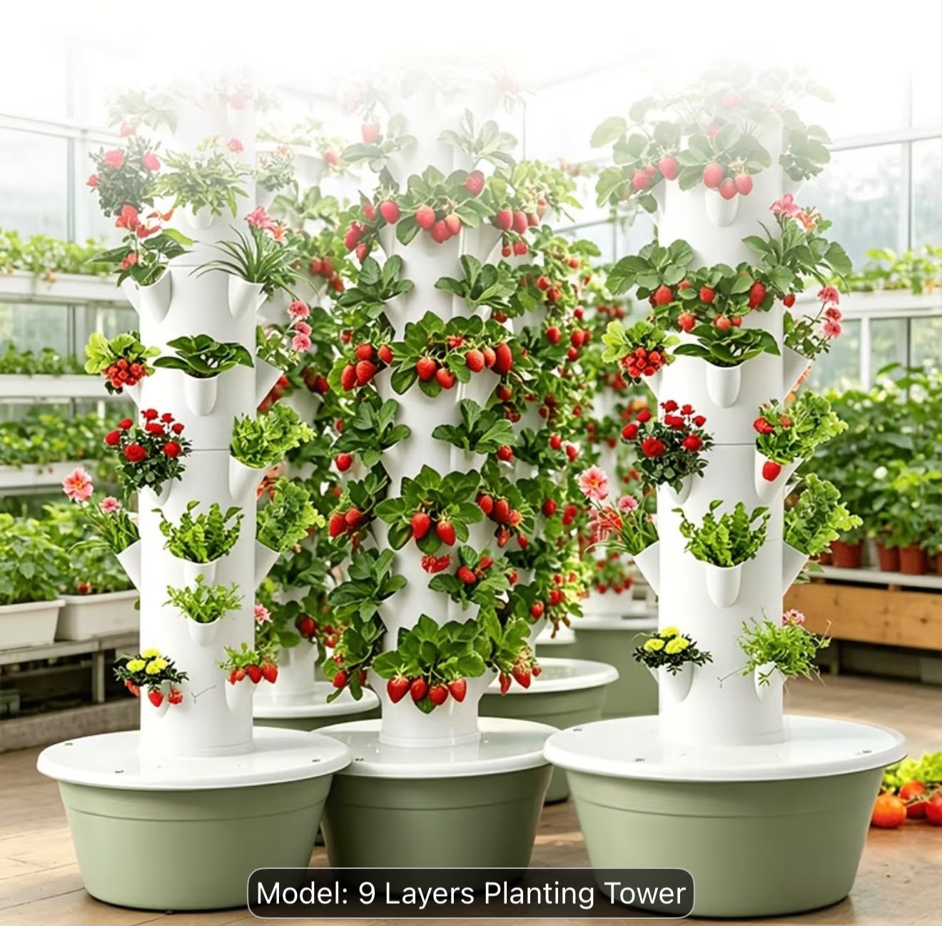 9 Row Tier Hydroponic Tower Vertical Hydroponic System Soilless Cultivation Rack Garden Vegetable Strawberry Planting Pipes
