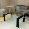 【Bellemave】Rectangle Black Glass Coffee Table, Clear Coffee Table,Modern Side Center Tables for Living Room,Living Room Furniture