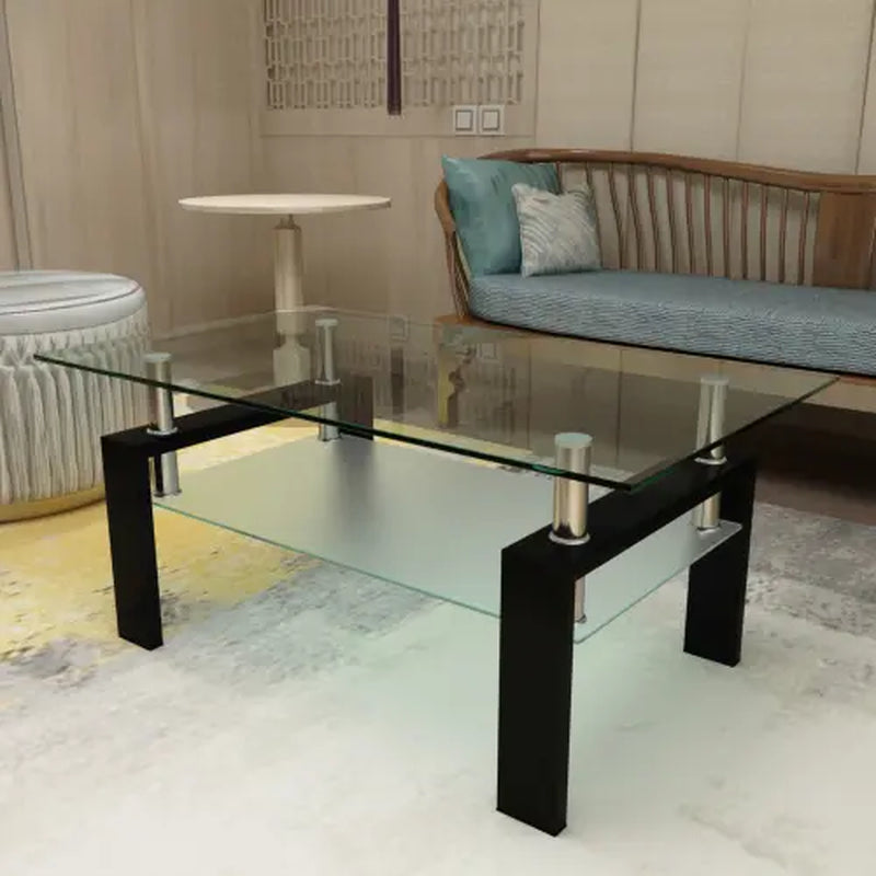 【Bellemave】Rectangle Black Glass Coffee Table, Clear Coffee Table,Modern Side Center Tables for Living Room,Living Room Furniture