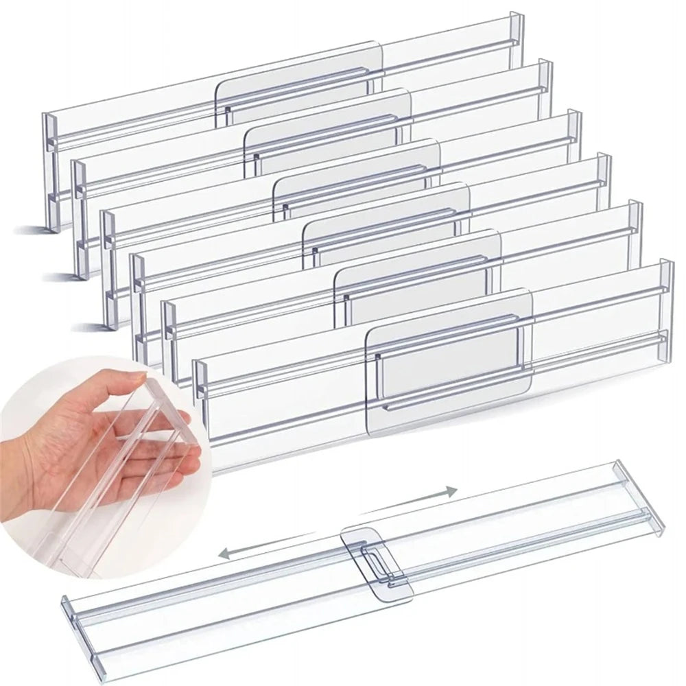 1/4/6Pcs Drawer Dividers Organizers Adjustable Clear Plastic Drawers Separators for Clothing, Kitchen Utensils and Makeup Office