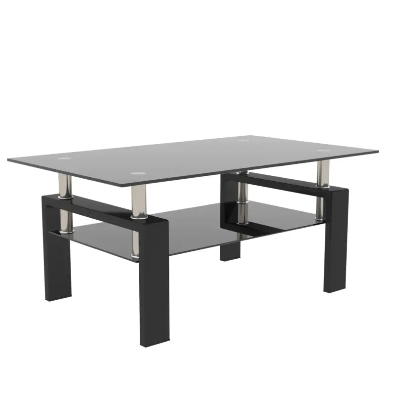 【Bellemave】Rectangle Black Glass Coffee Table, Clear Coffee Table,Modern Side Center Tables for Living Room,Living Room Furniture