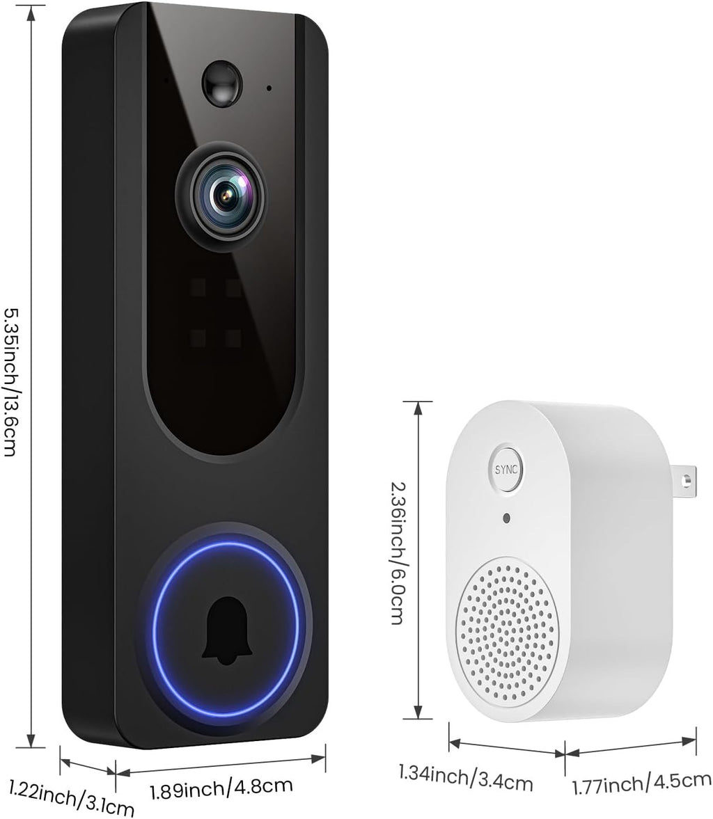 1080P Video Doorbell Camera Wireless, Battery Powered, Night Vision, 2-Way Audio, Smart AI Human Detection, Cloud Storage, Home Security Doorbell