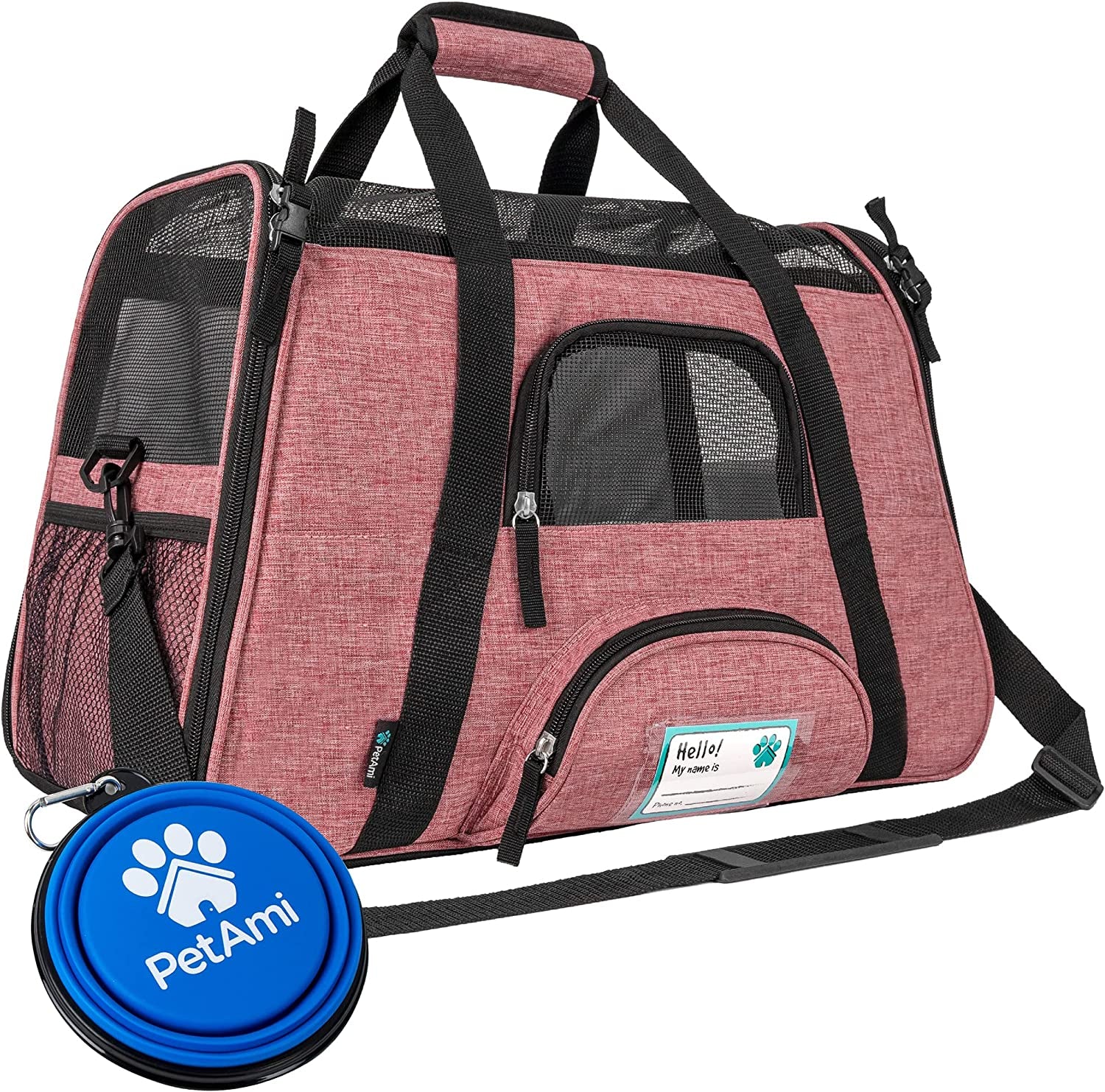 Airline Approved Pet Carrier for Cats & Small Dogs, Soft Sided TSA Travel Carrier Bag with Sherpa Bed, Breathable Mesh Ventilation, Collapsible Bowl, up to 18 Lbs, Large Heather Purple