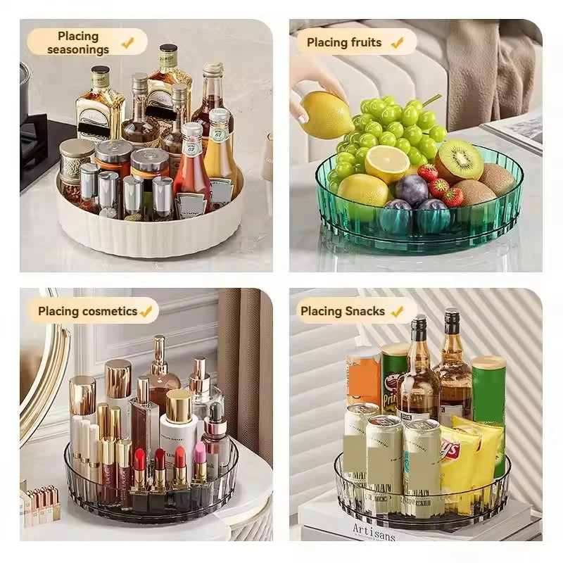 360° Rotating Seasoning Storage Rack Kitchen Storage Spice Rack Non-Slip Cabinet Organizer Tray Plate Cosmetic Organizer Bin