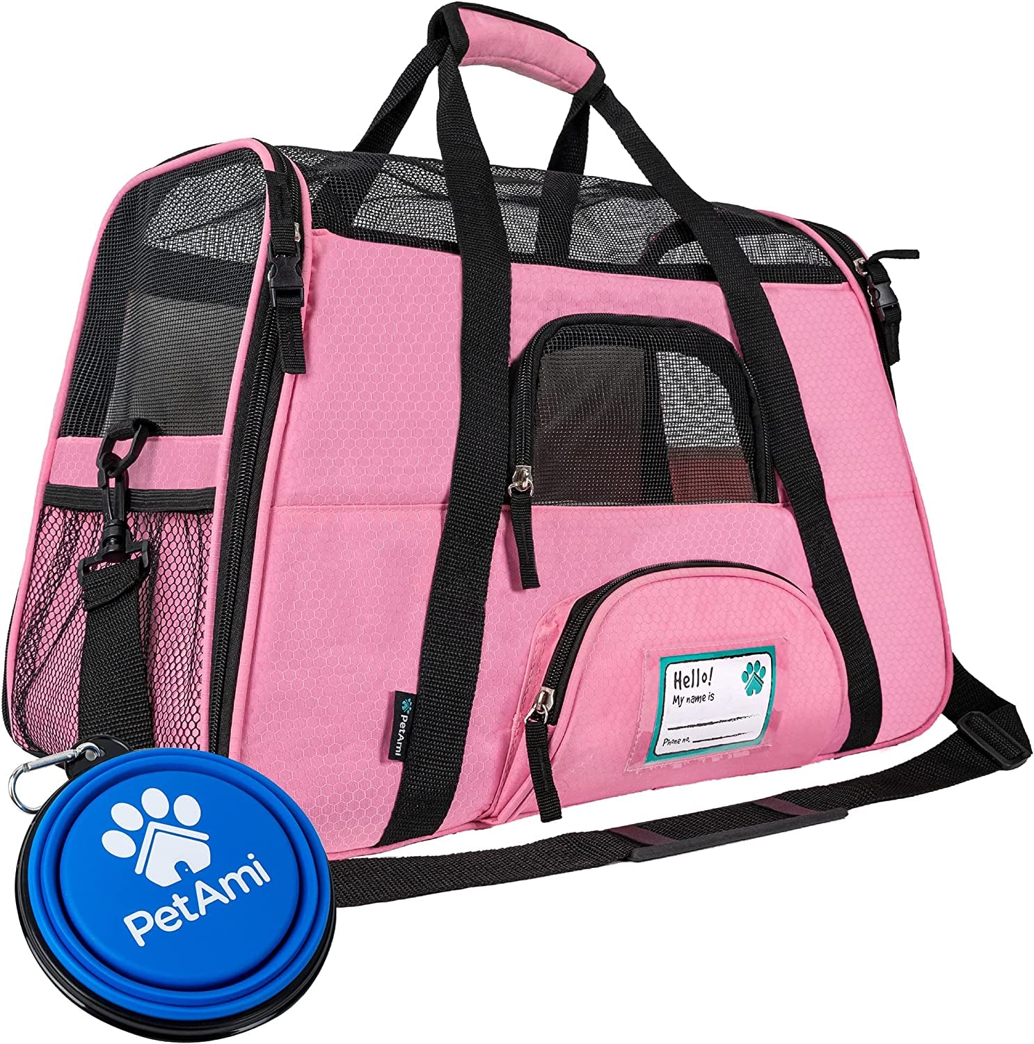 Airline Approved Pet Carrier for Cats & Small Dogs, Soft Sided TSA Travel Carrier Bag with Sherpa Bed, Breathable Mesh Ventilation, Collapsible Bowl, up to 18 Lbs, Large Heather Purple