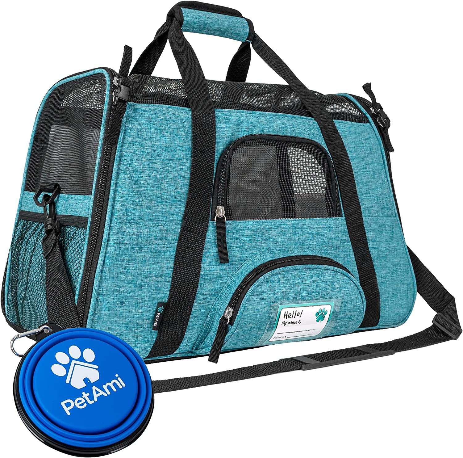Airline Approved Pet Carrier for Cats & Small Dogs, Soft Sided TSA Travel Carrier Bag with Sherpa Bed, Breathable Mesh Ventilation, Collapsible Bowl, up to 18 Lbs, Large Heather Purple
