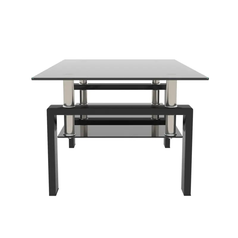 【Bellemave】Rectangle Black Glass Coffee Table, Clear Coffee Table,Modern Side Center Tables for Living Room,Living Room Furniture