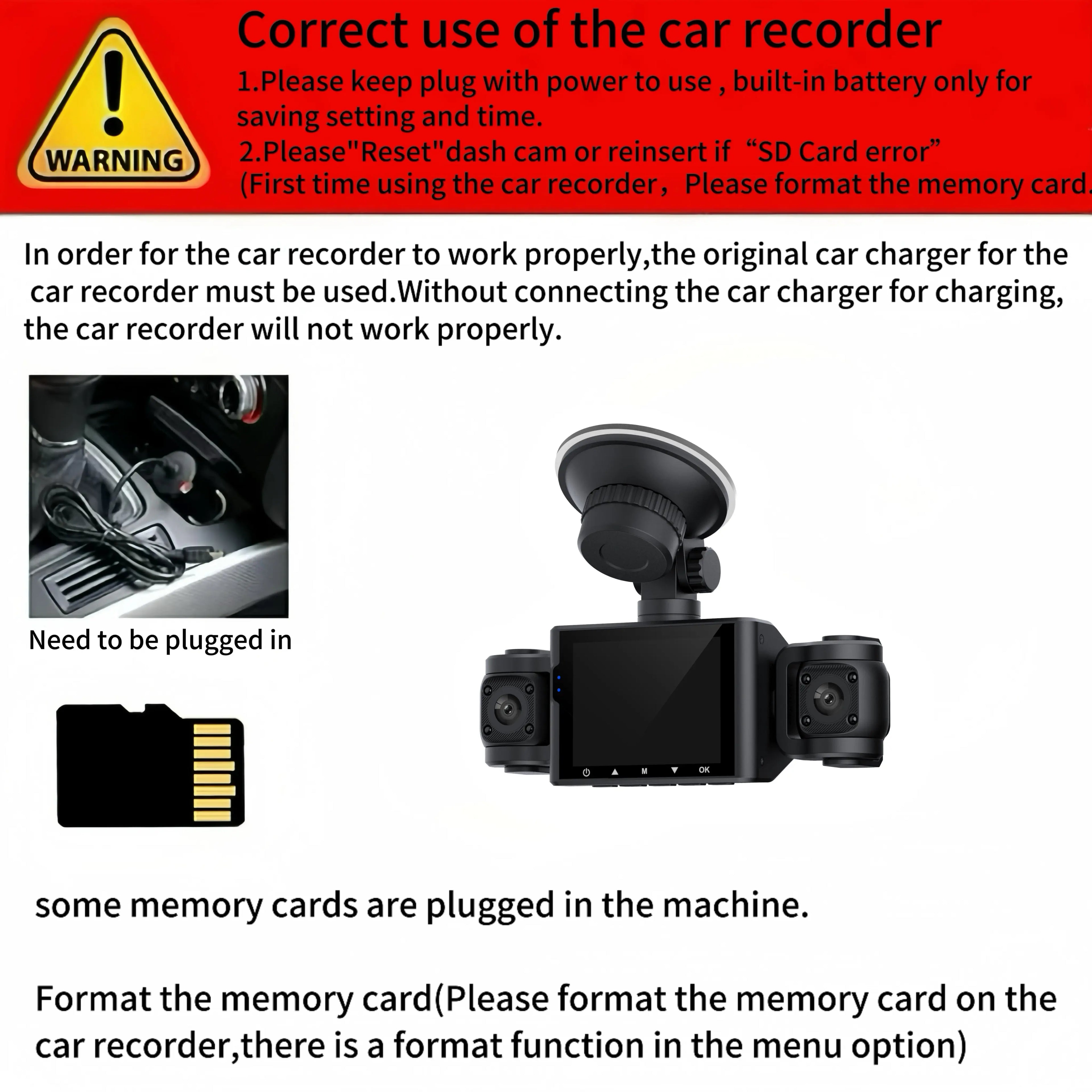 4-Channel 360° Dash Camera with 1080P Resolution, Night Vision, 24-Hour Parking Mode, and 64GB Memory Card - Front, Rear, and Interior Automotive Video Recorder