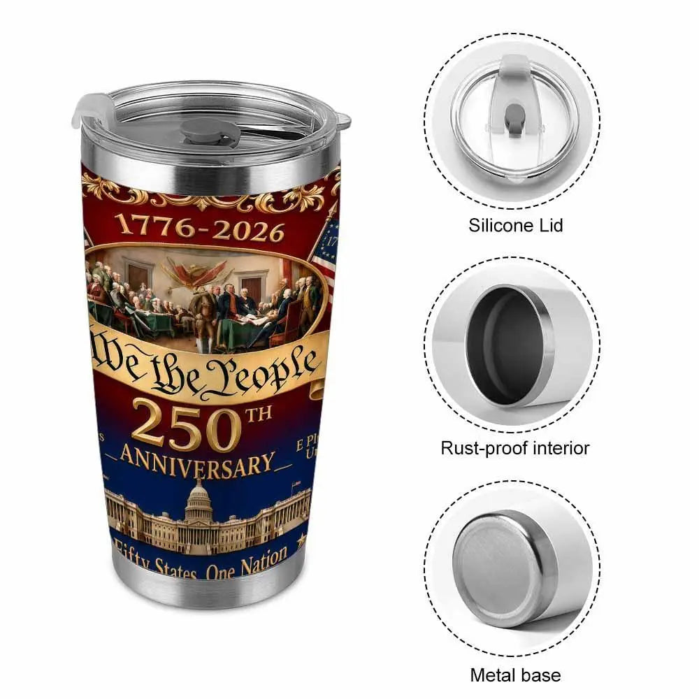 We the People 250Th Anniversary Patriotic Car Cup (40Oz/30Oz/20Oz) American Independence Print Double Wall Stainless Steel Leakproof Keeps Drinks Hot or Cold Perfect for Office Travel Outdoor Events Holiday Celebration Gift for Friends Summerwins