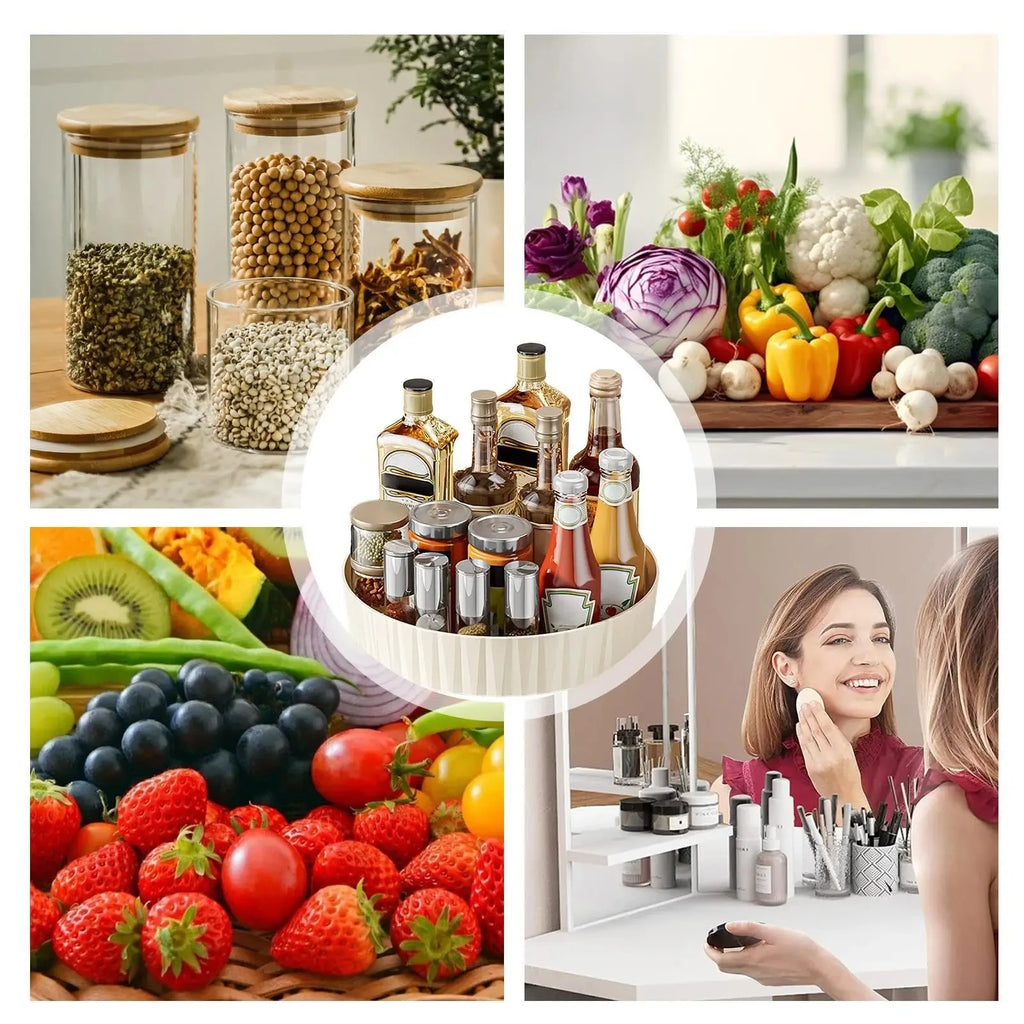 360° Rotating Seasoning Storage Rack Kitchen Storage Spice Rack Non-Slip Cabinet Organizer Tray Plate Cosmetic Organizer Bin