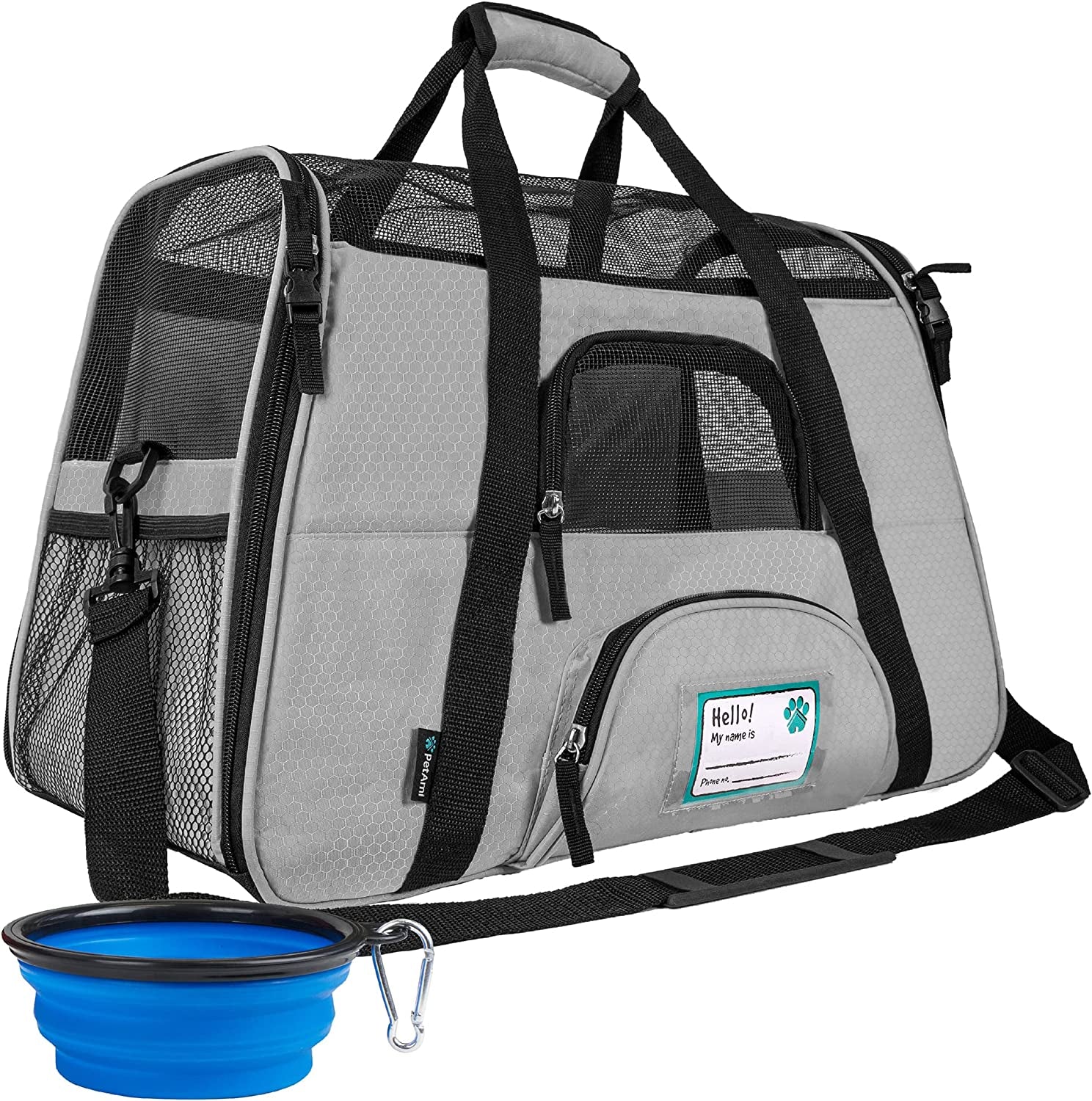 Airline Approved Pet Carrier for Cats & Small Dogs, Soft Sided TSA Travel Carrier Bag with Sherpa Bed, Breathable Mesh Ventilation, Collapsible Bowl, up to 18 Lbs, Large Heather Purple