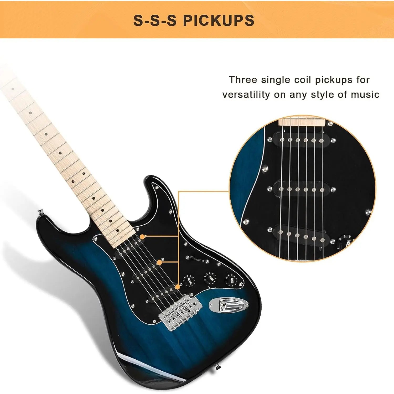 GLARRY Full Size Electric Guitar for Music Lover Beginner with 20W Amp and Accessories Pack Guitar Bag