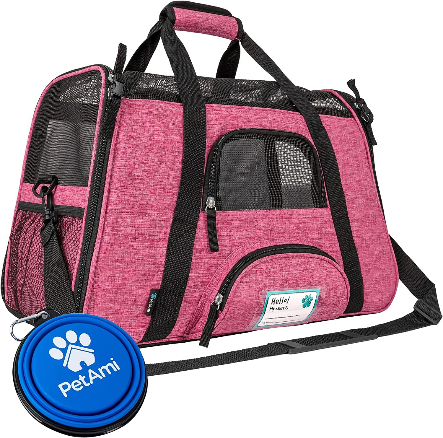 Airline Approved Pet Carrier for Cats & Small Dogs, Soft Sided TSA Travel Carrier Bag with Sherpa Bed, Breathable Mesh Ventilation, Collapsible Bowl, up to 18 Lbs, Large Heather Purple