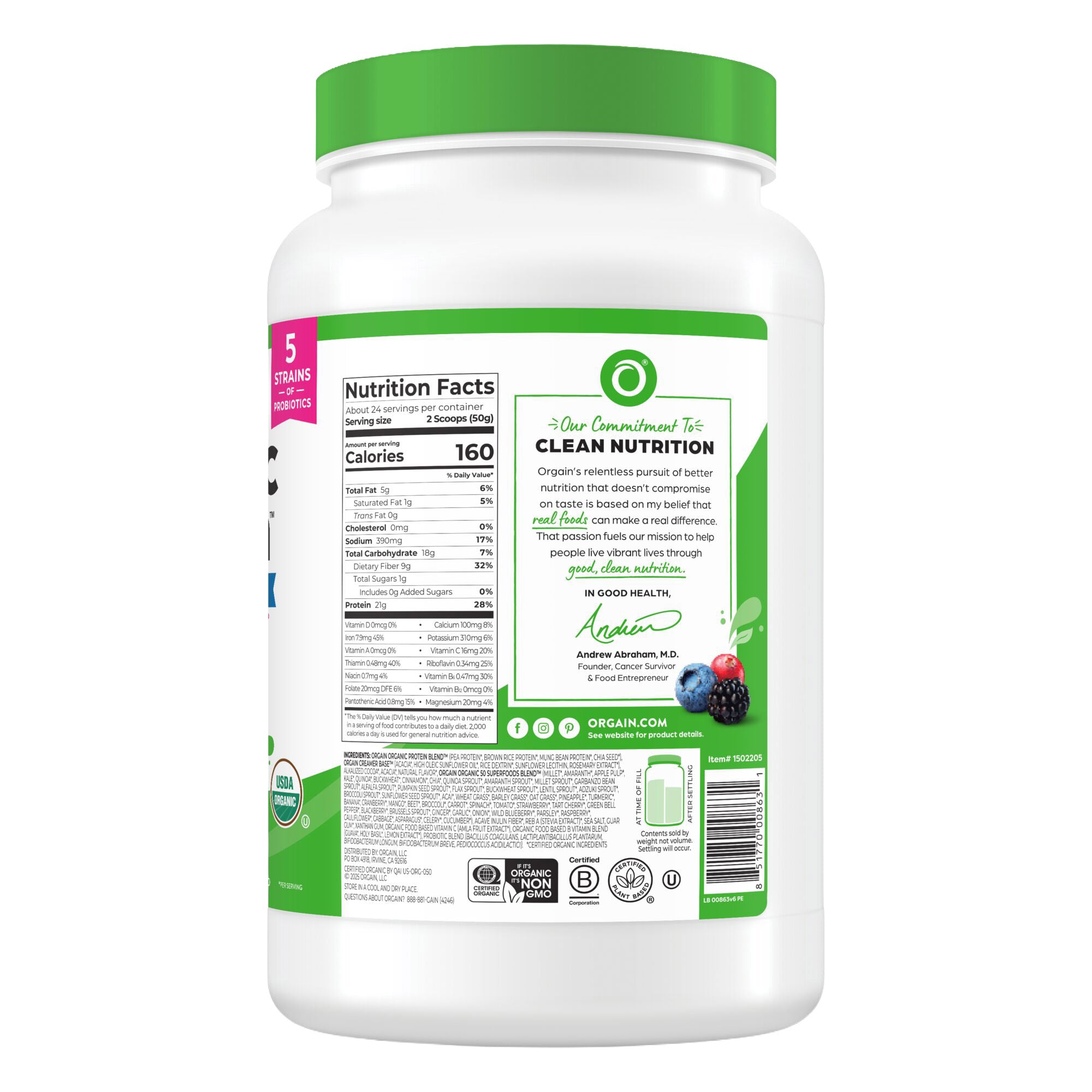 Organic Protein and Superfoods Plant Based Protein Powder, Creamy Chocolate Fudge, 2.64 Lbs