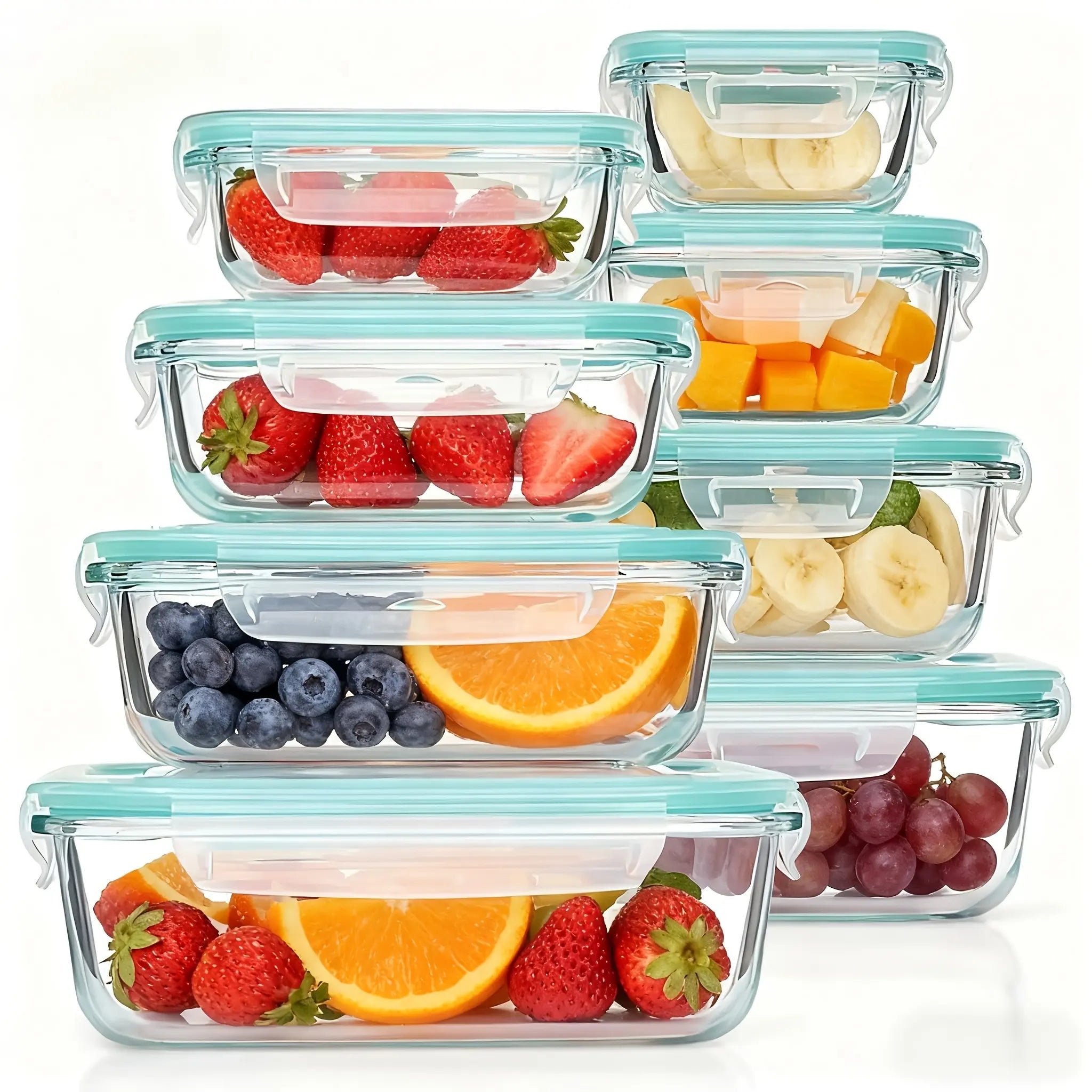 8-Piece Premium Glass Meal Prep Container Set with Dividers, Bpa-Free 4-Side Locking Lids, Stackable Food Storage Containers for Lunch, Leftovers and Refrigerator Organization Microwave Safe Oven Safe Dishwasher Safe