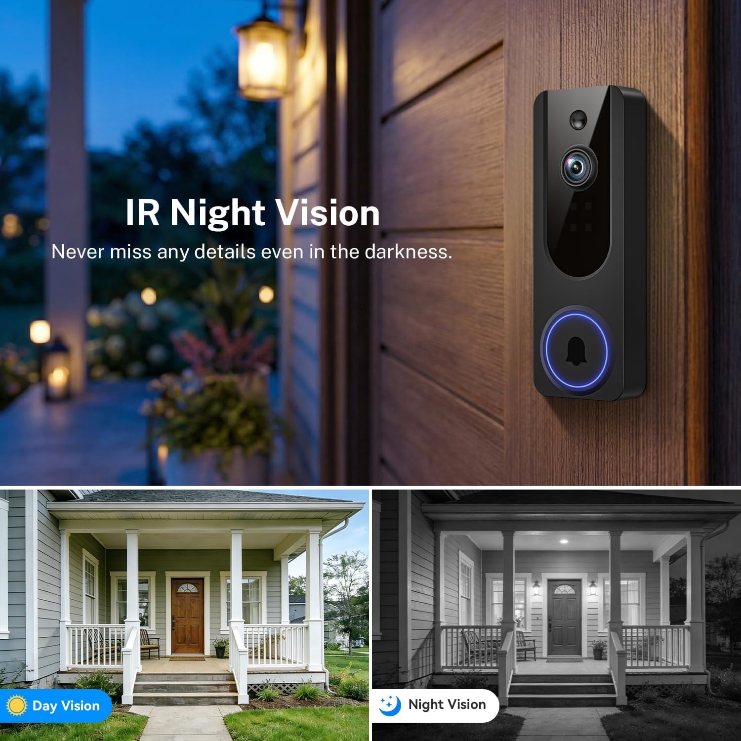 1080P Video Doorbell Camera Wireless, Battery Powered, Night Vision, 2-Way Audio, Smart AI Human Detection, Cloud Storage, Home Security Doorbell