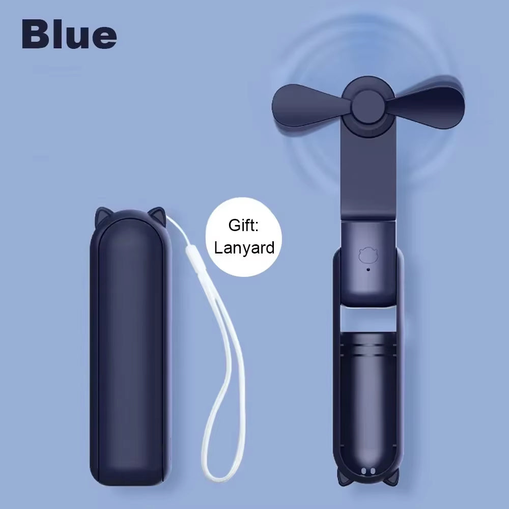 Portable Mini Handheld Fan Small Pocket Fan USB Rechargeable Battery Fan Folding Cooling Hand Fan Mini USB Fan with Power Bank