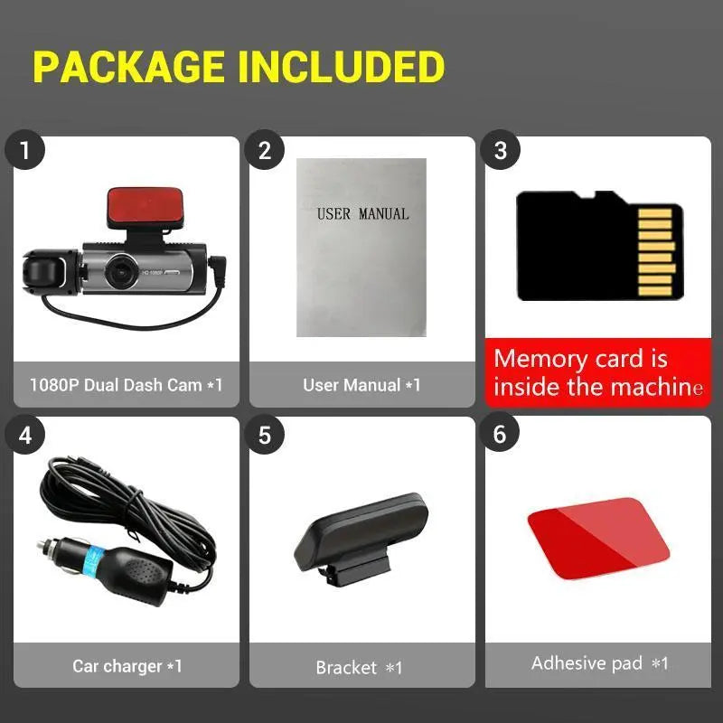 WHATOOK Dual Camera Automotive Video Recorder, 1080P Ultra HD Car Cameras, Mini Car Interior Dashcam with Night Vision, Dashboard Accessories, Includes 32GB Memory Card, 1080P Car Cameras, Car Dashboard Screen Car Cameras