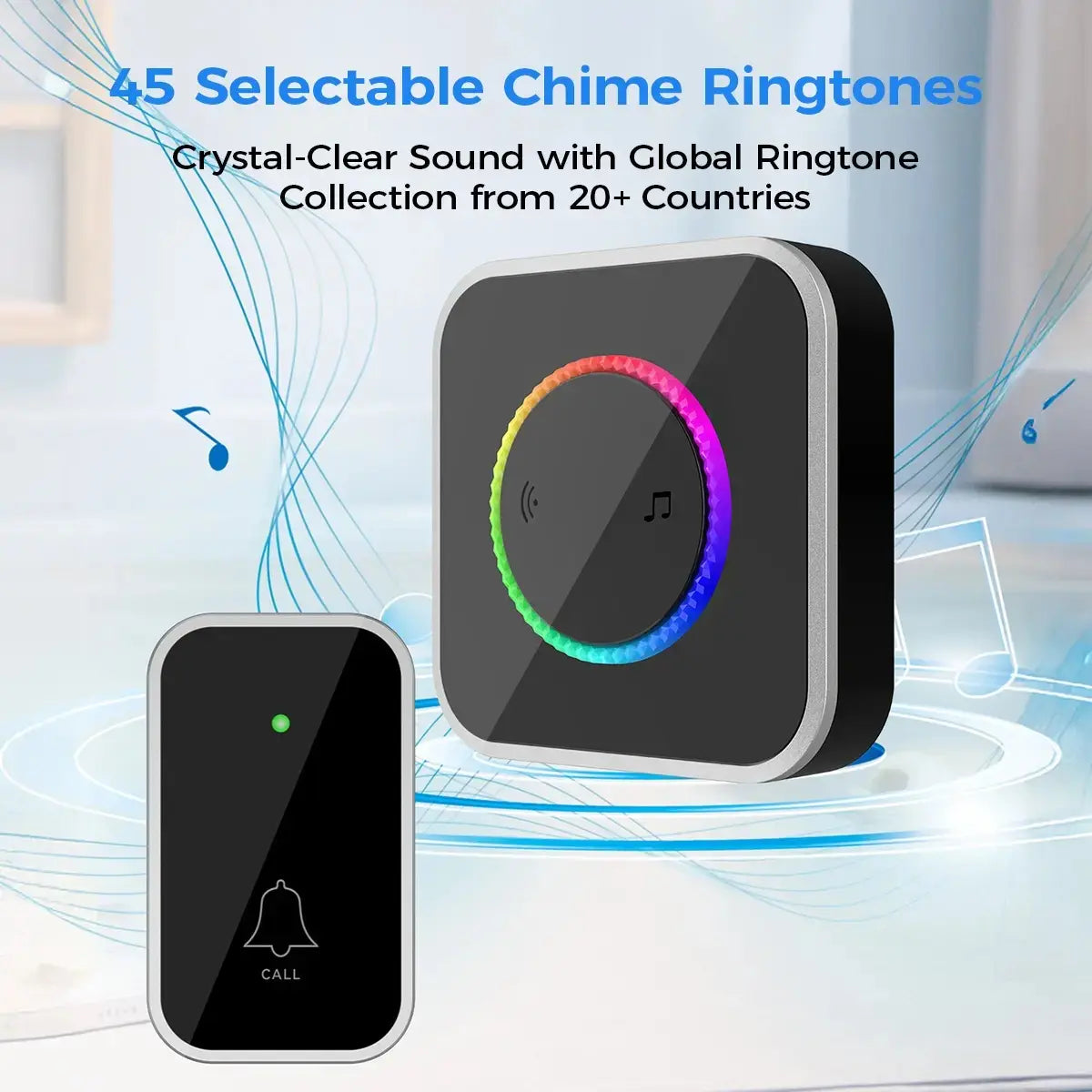 Wireless Doorbell Camera Alternative, Smart Doorbell Chime Kit with 1000Ft Long Range, Waterproof Easy Install Door Bell for Home Apartment Office, 45 Chimes Adjustable Volume Colorful LED Black Home Essentials