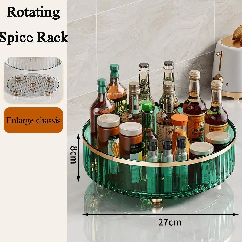 360° Rotating Seasoning Storage Rack Kitchen Storage Spice Rack Non-Slip Cabinet Organizer Tray Plate Cosmetic Organizer Bin
