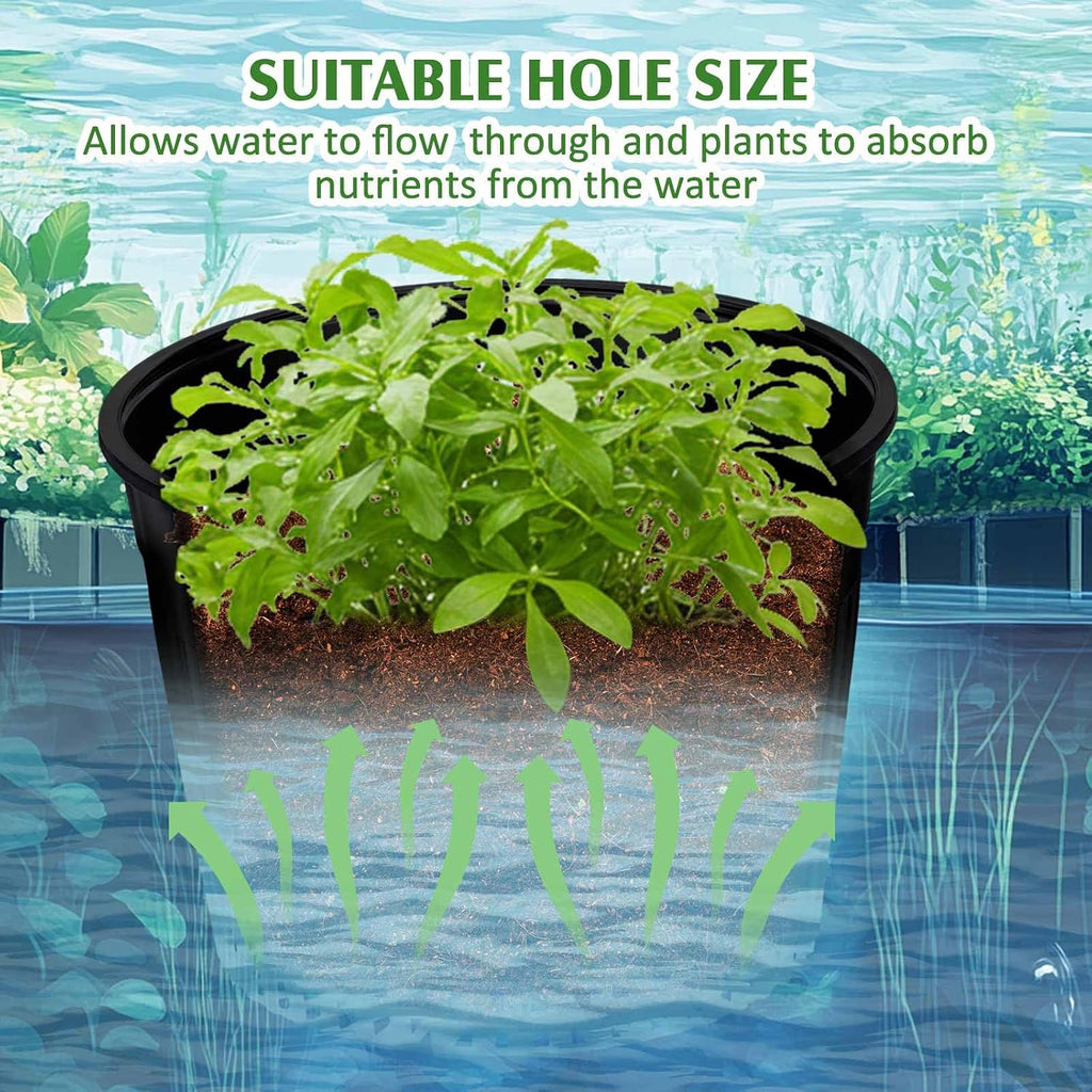16 Pcs Aquatic Plant Pots 6 Inch round Pond Plant Baskets Net Pots for Hydroponics Black Plastic Mesh Pond Containers for Hydroponics Live Aquarium Flowers