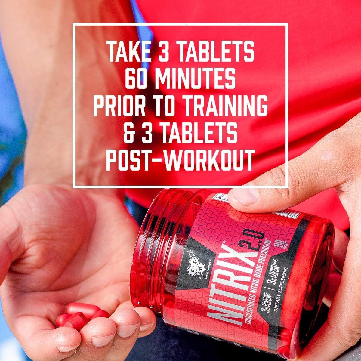NITRIX 2.0, Workout Supplement, Nitric Oxide Precursors, 3G Creatine, 3G L Citrulline, L-Citrulline, Supports Workout Performance, Pumps, Muscle Recovery and Endurance, 180 Tablets, 60 Servings