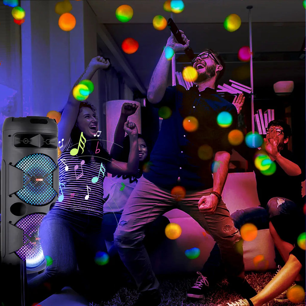 Portable Wireless Bluetooth Speaker Daul 8 Inch Subwoofer Indoor Outdoor Party Sound Box with Microphone Remote Control AUX FM LED