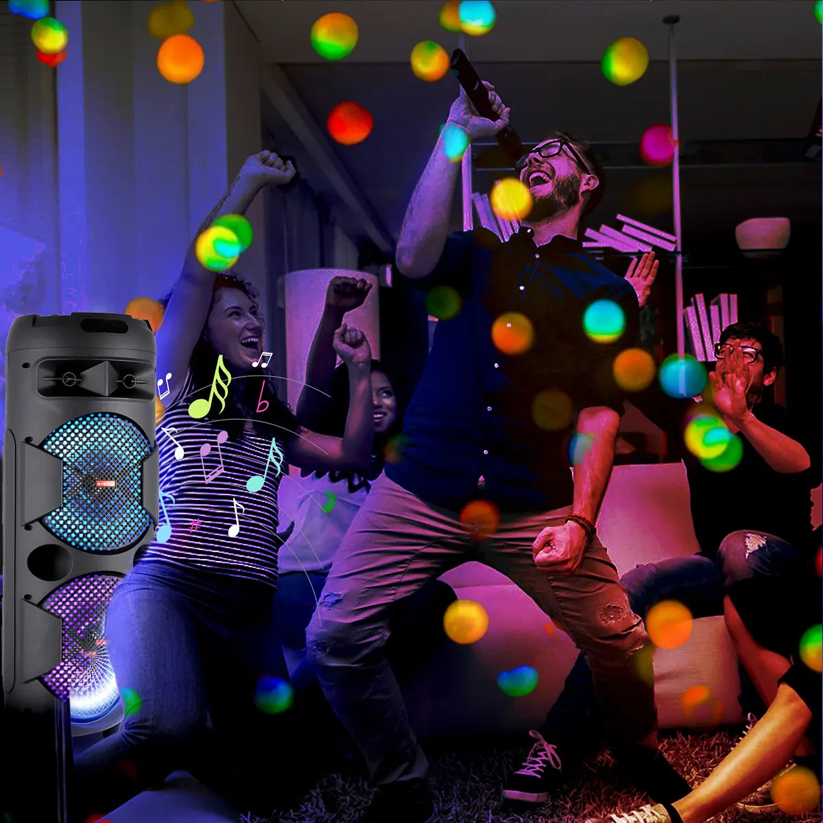 Portable Wireless Bluetooth Speaker Daul 8 Inch Subwoofer Indoor Outdoor Party Sound Box with Microphone Remote Control AUX FM LED
