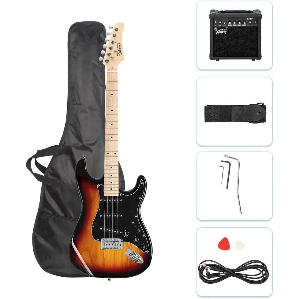 GLARRY Full Size Electric Guitar for Music Lover Beginner with 20W Amp and Accessories Pack Guitar Bag