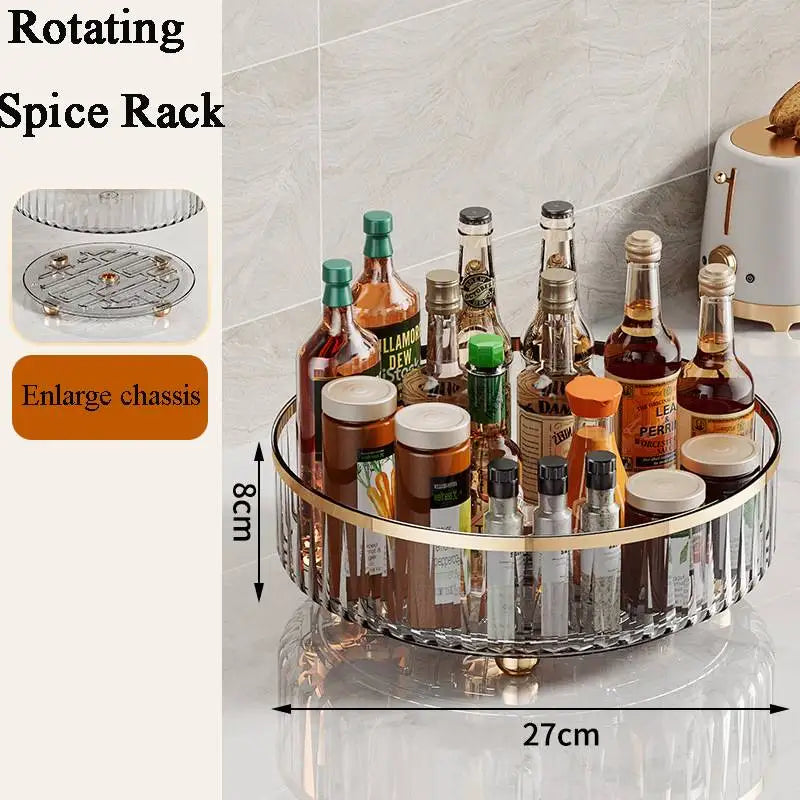 360° Rotating Seasoning Storage Rack Kitchen Storage Spice Rack Non-Slip Cabinet Organizer Tray Plate Cosmetic Organizer Bin