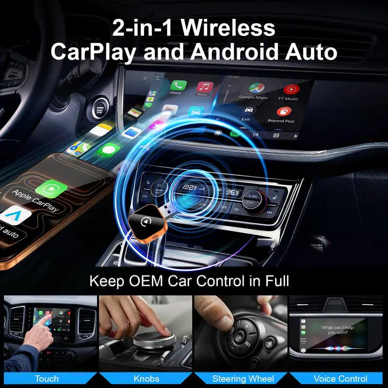 【Yurnlv】 New 2026 Carplay Wireless Carplay Adapter for Iphone/Android, Orange, Hands-Free Calls, Wireless Adapter, Electronic Charger, Carplay Adapter