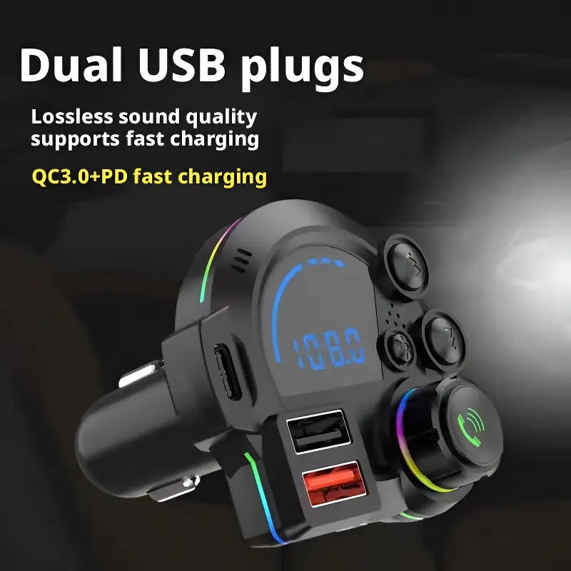 Bluetooth 5.3 FM Transmitter for Car, PD 30W & QC 3.0 Fast Charging, Deep Bass Hi-Fi Music Player, Wireless Radio Adapter with RGB Backlit, Hands-Free Calling, Car Gadgets & Road Trip Essentials for All Vehicles