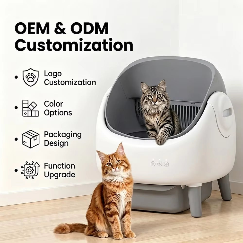 Open-Top round Plastic Self Cleaning Automatic Cat Litter Box App Control Odor Free Low Noise Multiple Cats Smart Stock