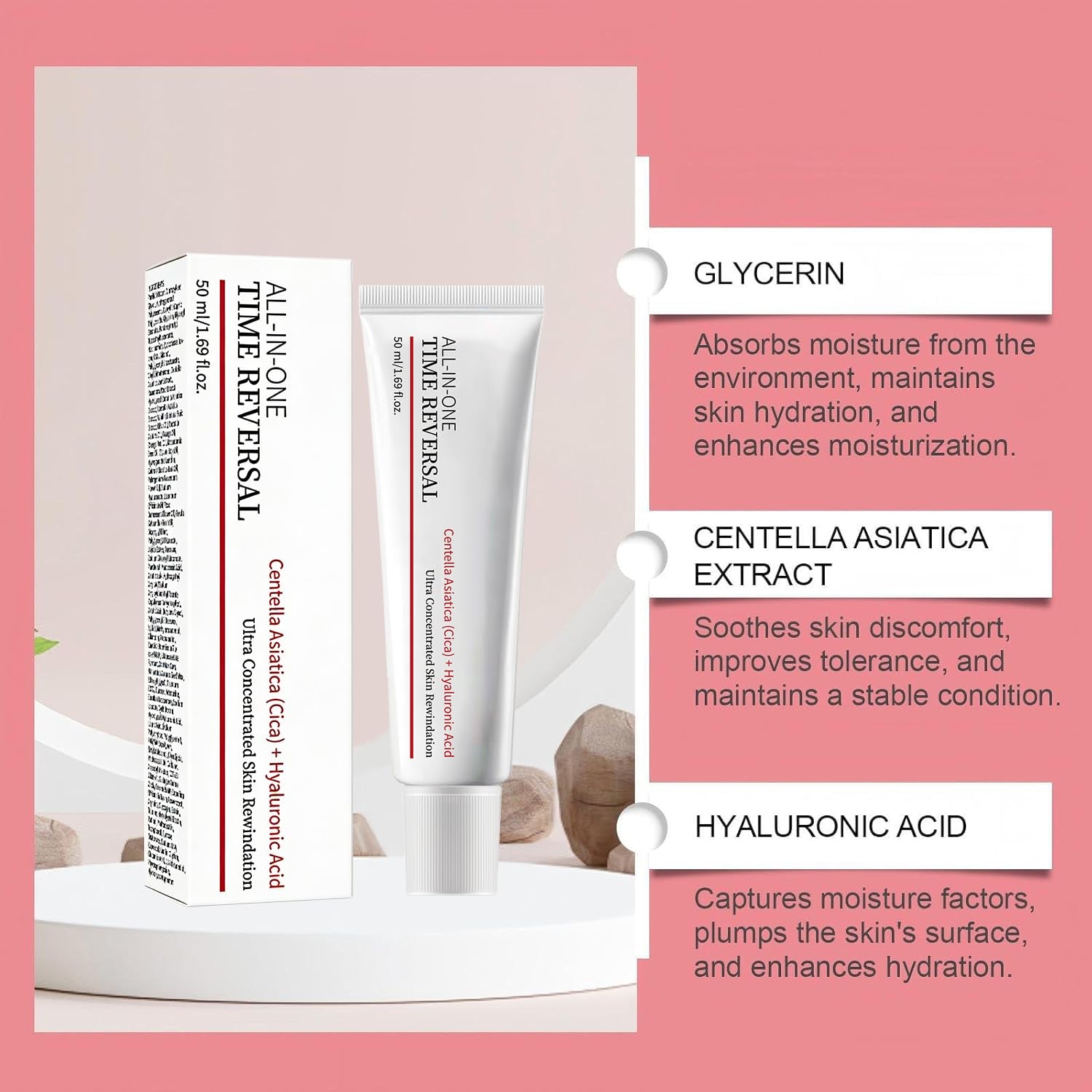 2PCS All-In-One Time Reverse Cream with Centella Asiatica (Cica), Deeply Moisturizes and Nourishes the Skin, Nourishing, Hydrates, Firms & Reduces Wrinkles, Collagen & Hyaluronic Acid