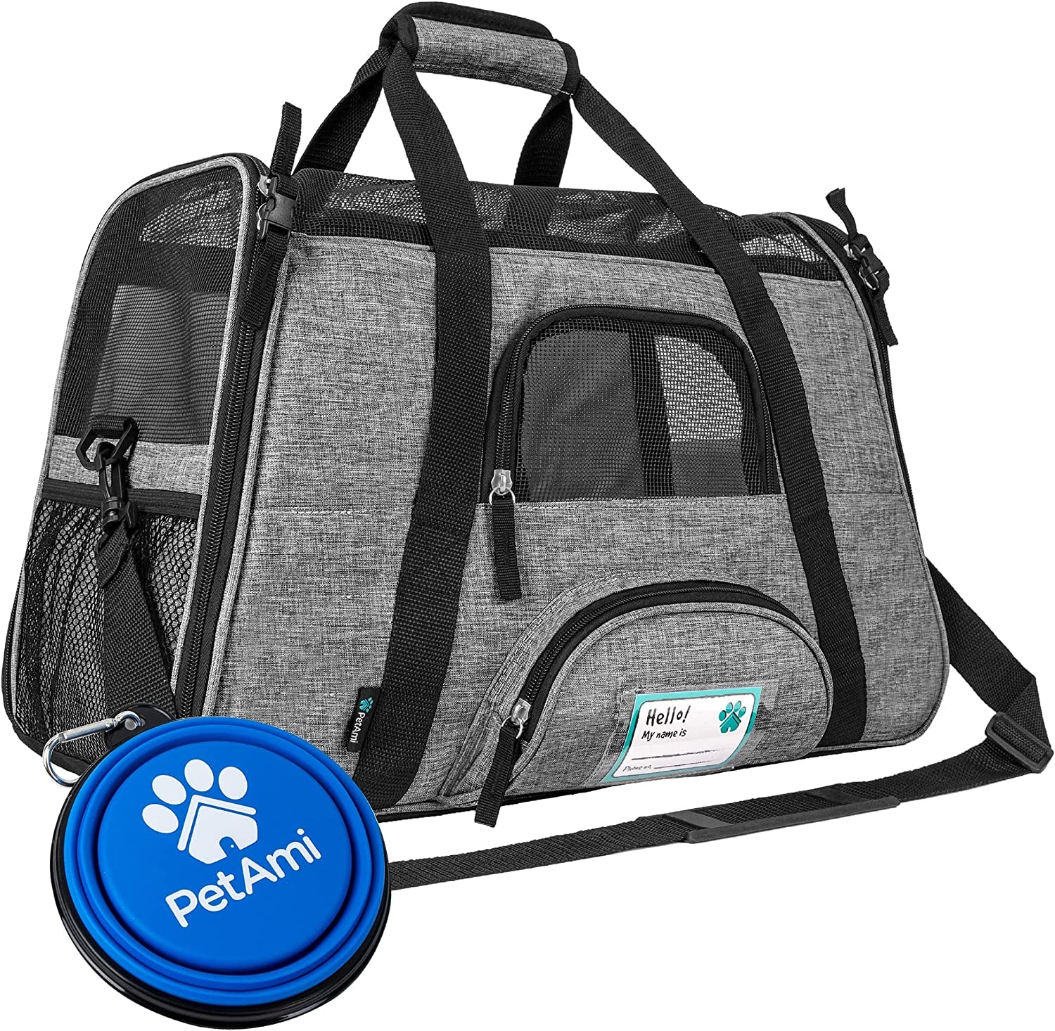 Airline Approved Pet Carrier for Cats & Small Dogs, Soft Sided TSA Travel Carrier Bag with Sherpa Bed, Breathable Mesh Ventilation, Collapsible Bowl, up to 18 Lbs, Large Heather Purple