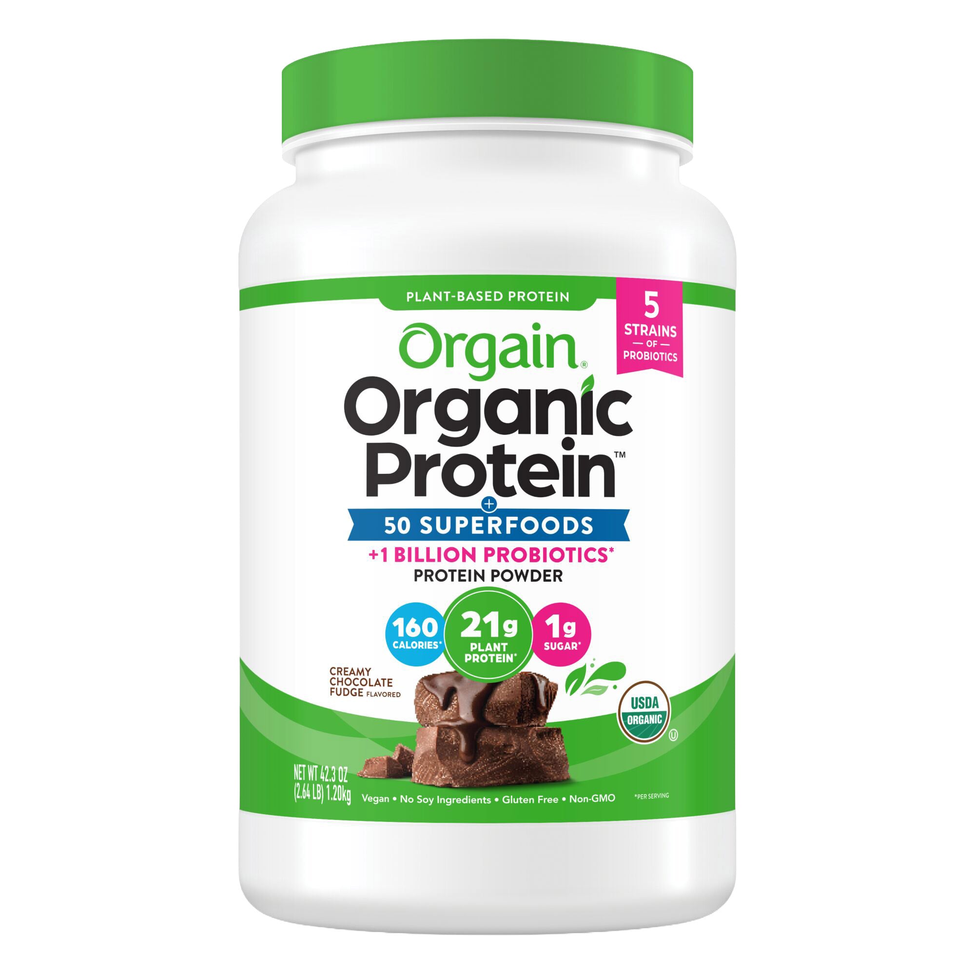 Organic Protein and Superfoods Plant Based Protein Powder, Creamy Chocolate Fudge, 2.64 Lbs