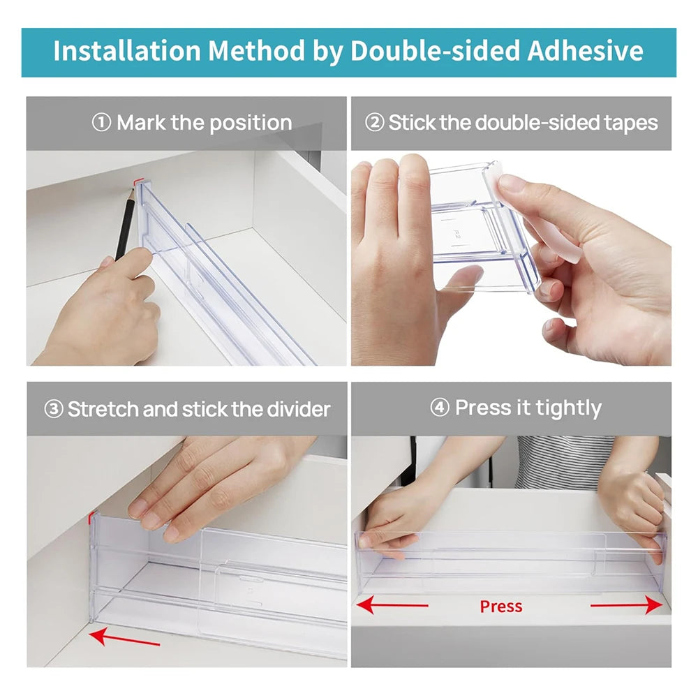 1/4/6Pcs Drawer Dividers Organizers Adjustable Clear Plastic Drawers Separators for Clothing, Kitchen Utensils and Makeup Office