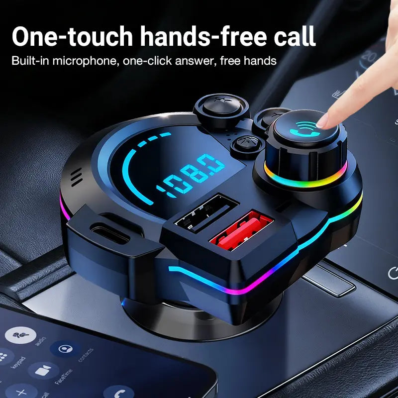 Bluetooth 5.3 FM Transmitter for Car, PD 30W & QC 3.0 Fast Charging, Deep Bass Hi-Fi Music Player, Wireless Radio Adapter with RGB Backlit, Hands-Free Calling, Car Gadgets & Road Trip Essentials for All Vehicles