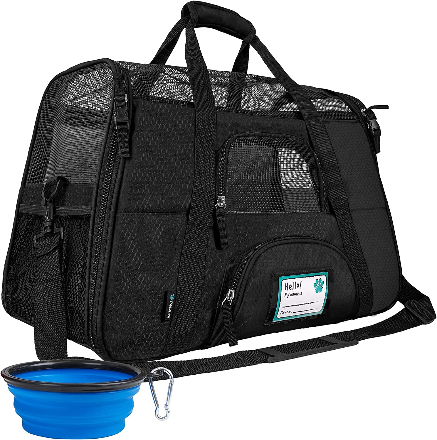 Airline Approved Pet Carrier for Cats & Small Dogs, Soft Sided TSA Travel Carrier Bag with Sherpa Bed, Breathable Mesh Ventilation, Collapsible Bowl, up to 18 Lbs, Large Heather Purple