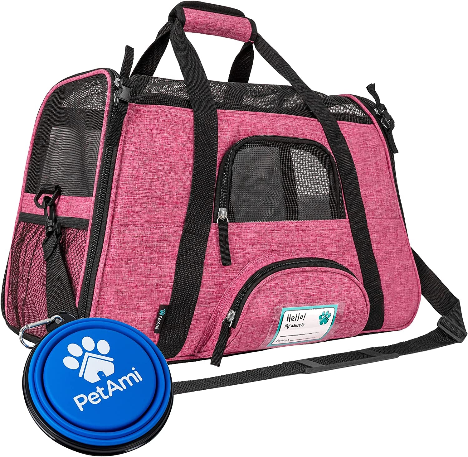 Airline Approved Pet Carrier for Cats & Small Dogs, Soft Sided TSA Travel Carrier Bag with Sherpa Bed, Breathable Mesh Ventilation, Collapsible Bowl, up to 18 Lbs, Large Heather Purple