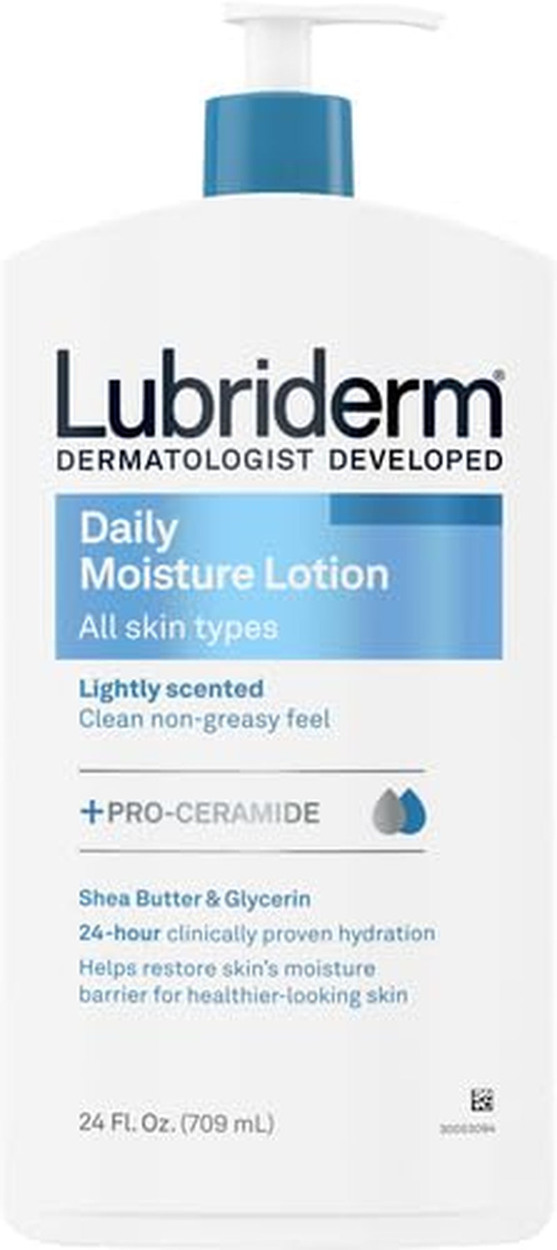Lubriderm Daily Moisture Lotion + Pro-Ceramide, Shea Butter & Glycerin, Hydrating Face, Hand & Body Lotion, 24-Hour Moisturizer for Dry Skin, Paraben & Dye Free, Scented, Non-Greasy 24 FL OZ Pack of 3