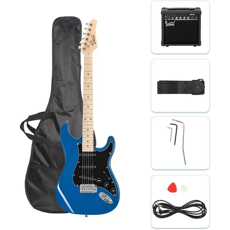 GLARRY Full Size Electric Guitar for Music Lover Beginner with 20W Amp and Accessories Pack Guitar Bag