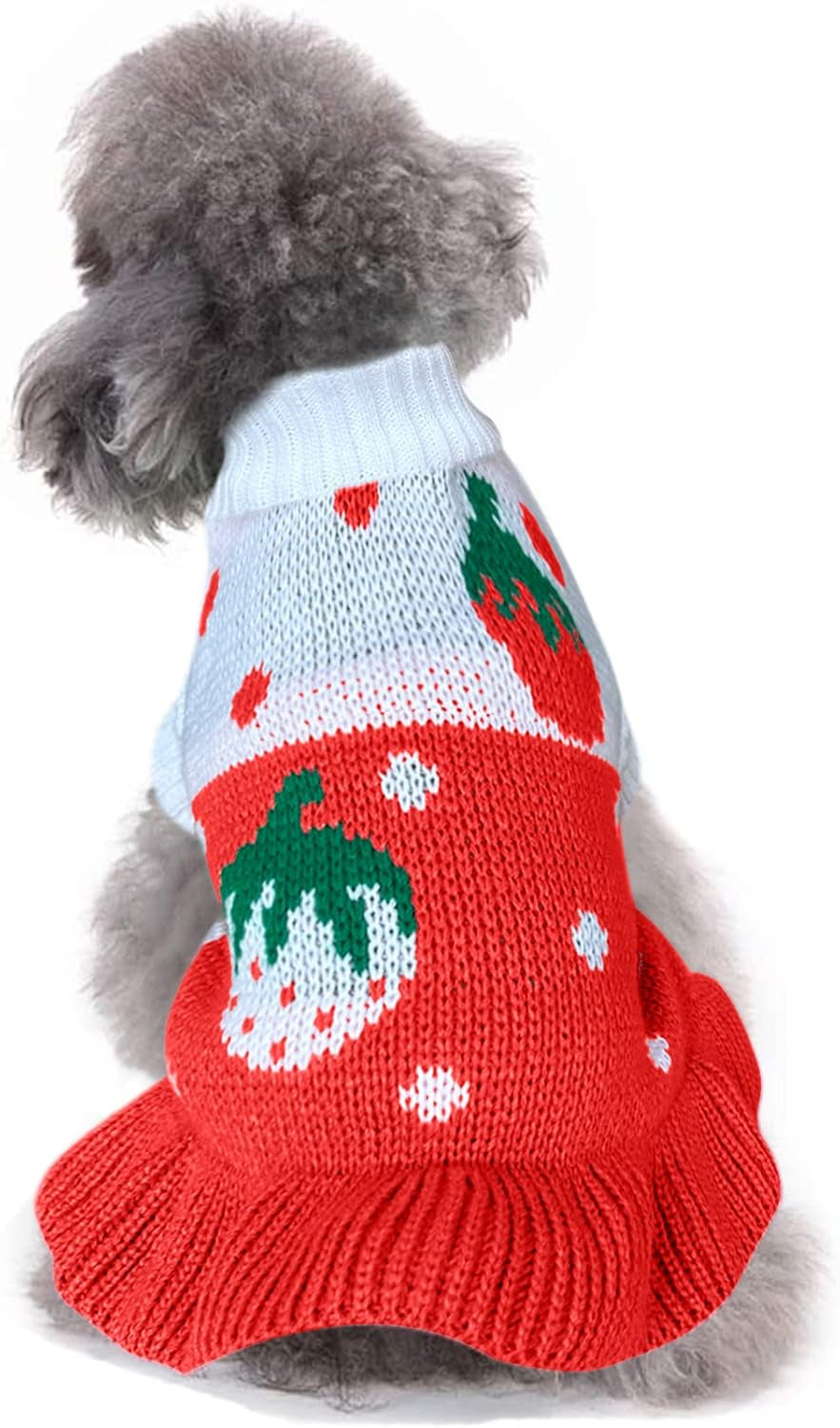 Pet Dog Sweaters Classic Knitwear Turtleneck Winter Warm Puppy Clothing Cute Strawberry and Heart Doggie Sweater (Red2, Xx-Small)